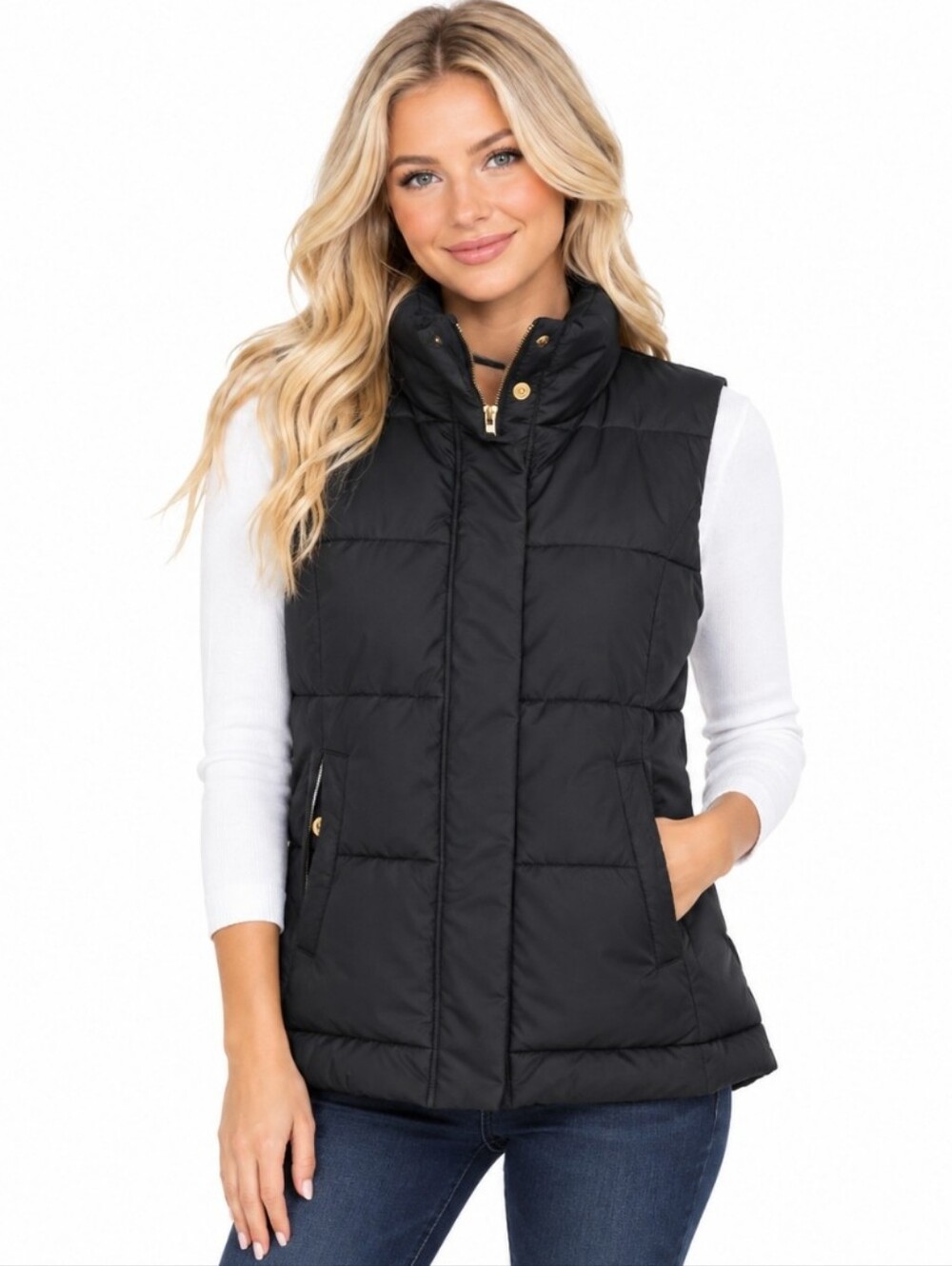 Charter Club Black Quilted Puffer Vest with High Collar (Sz:large)